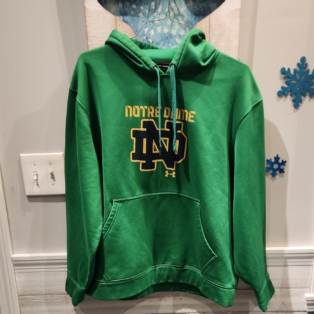 Under Armour Loose Notre Dame Green Hoodie Men's Sz L Front Pouch